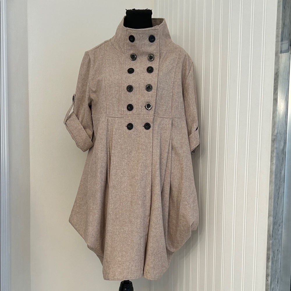 Elegant Avant Garde Contemporary Beige Double-Breasted Coat